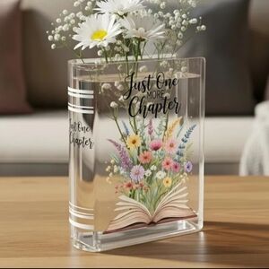 Floral Book Vase with 'Just One More Chapter' Design
